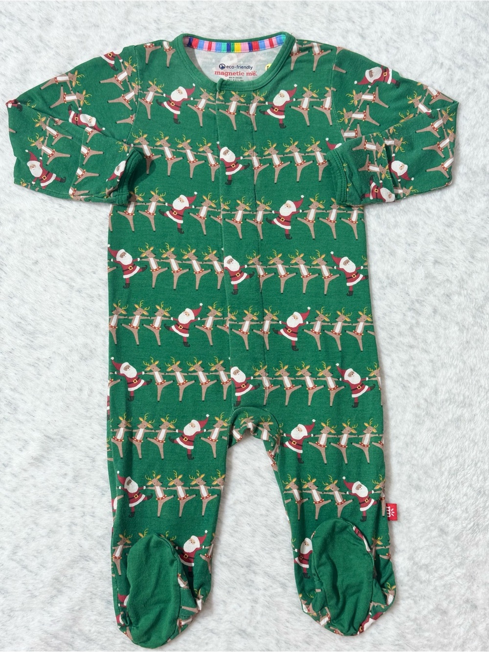 Magnetic Me Green Santa Reindeer Christmas Footie Sleeper 3-6M Baby Modal